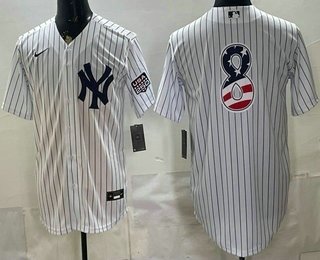 Men's New York Yankees 8 Yogi Berra White 2026 USA 250 Fourth of July Home Stadium Stitched Jersey Men's New York Yankees 8 Yogi Berra White 2026 USA 250 Fourth of July Home Stadium Stitched Jersey