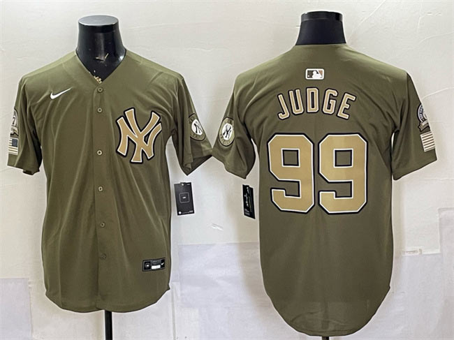 Men's New York Yankees 99 Aaron Judge Olive 2026 Armed Forces Day Stitched Baseball Jersey