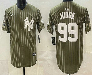 Men's New York Yankees 99 Aaron Judge Olive Pinstripe 2026 Armed Forces Day Salute To Service Jersey Men's New York Yankees 99 Aaron Judge Olive Pinstripe 2026 Armed Forces Day Salute To Service Jersey