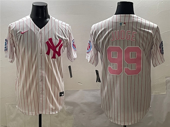 Men's New York Yankees 99 Aaron Judge Pink With Patch Limited Stitched Baseball Jersey