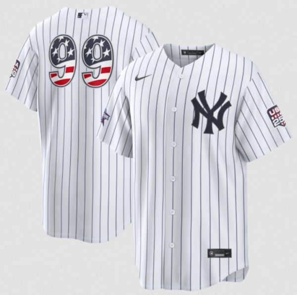 Men's New York Yankees 99 Aaron Judge White 2026 All Star Edition Stars & Stripes & USA 250 Fourth of July Home Stadium Stitched Baseball Jersey Men's New York Yankees 99 Aaron Judge White 2026 All Star Edition Stars & Stripes & USA 250 Fourth of July Home Stadium Stitched Baseball Jersey