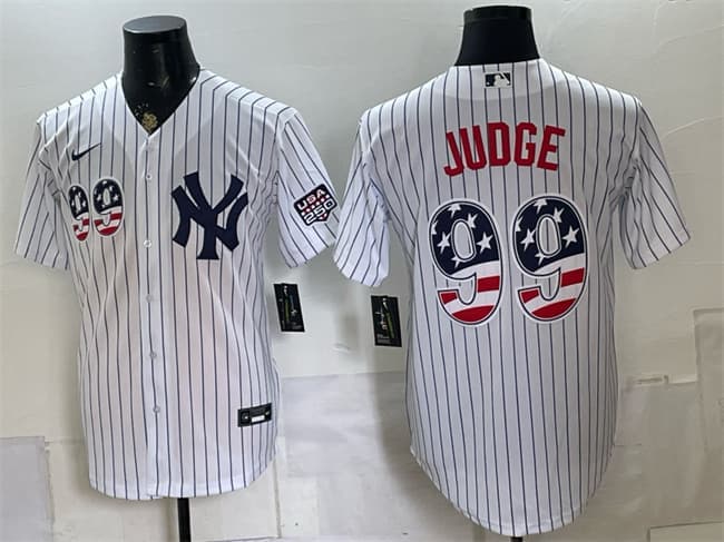 Men's New York Yankees 99 Aaron Judge White USA 250 Fourth of July Home Stadium Stitched Baseball Jersey Men's New York Yankees 99 Aaron Judge White USA 250 Fourth of July Home Stadium Stitched Baseball Jersey