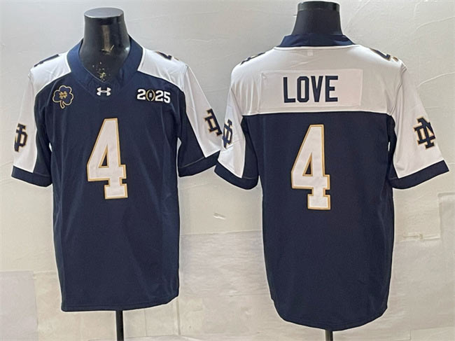 Men's Notre Dame Fighting Irish 4 Jeremiyah Love Navy Alternate F.U.S.E. 2025 CFP Final Patch Limited Stitched Football Jersey