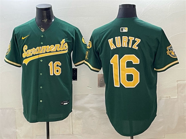 Men's Oakland Athletics 16 Nick Kurtz 2026 Green Alternate Sacramento Celebrating 125 Years Vapor Limited Stitched Baseball Jersey