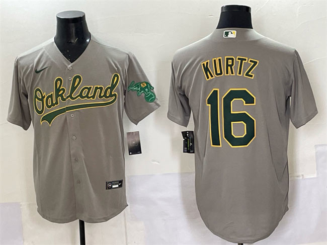 Men's Oakland Athletics 16 Nick Kurtz Grey Cool Base Stitched Baseball Jersey