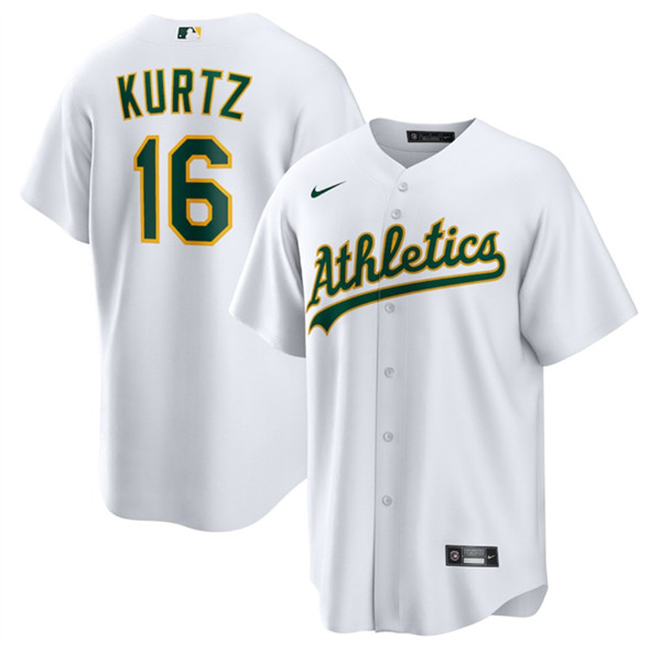 Men's Oakland Athletics 16 Nick Kurtz White Cool Base Stitched Jersey