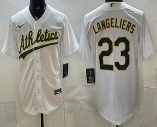 Men's Oakland Athletics 23 Shea Langeliers White Stitched Jersey Men's Oakland Athletics 23 Shea Langeliers White Stitched Jersey