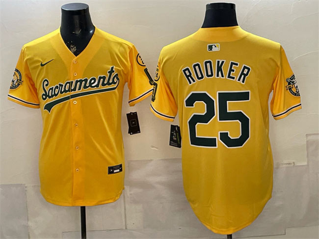 Men's Oakland Athletics 25 Brent Rooker 2026 Yellow Alternate Sacramento Celebrating 125 Years Vapor Limited Stitched Baseball Jersey