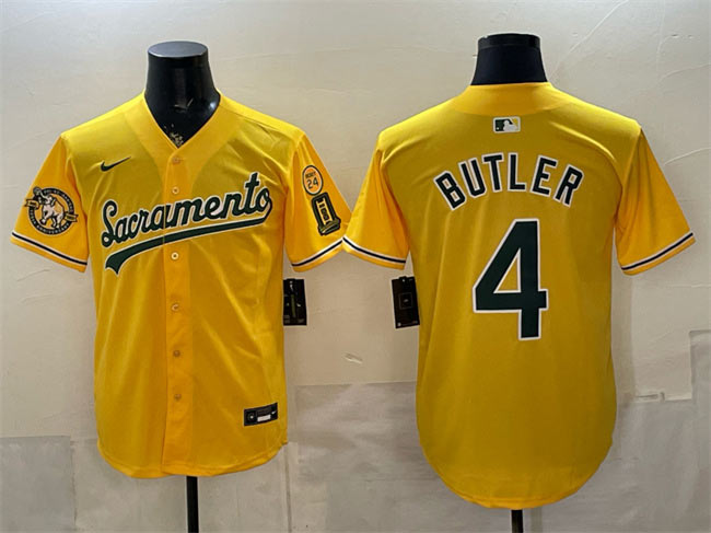 Men's Oakland Athletics 4 Lawrence Butler 2026 Yellow Alternate Sacramento Celebrating 125 Years Vapor Limited Stitched Baseball Jersey