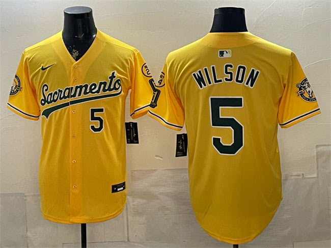 Men's Oakland Athletics 5 Jacob Wilson 2026 Yellow Alternate Sacramento Celebrating 125 Years Vapor Limited Stitched Baseball Jersey