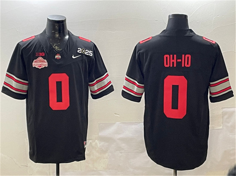 Men's Ohio State Buckeyes 0 OH IO Black 2025 CFP Final With National Champions Patch F.U.S.E. Vapor Limited Stitched Football Jersey