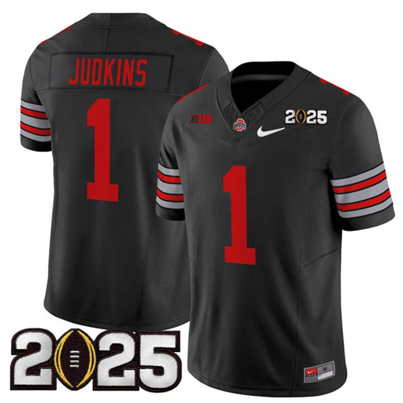 Men's Ohio State Buckeyes 1 Quinshon Judkins Black 2025 CFP Final Patch F.U.S.E. Vapor Limited Stitched Football Jersey