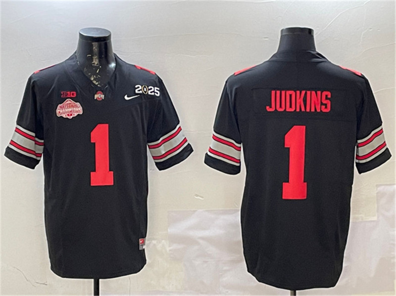 Men's Ohio State Buckeyes 1 Quinshon Judkins Black 2025 CFP Final With National Champions Patch F.U.S.E. Vapor Limited Stitched Football Jersey