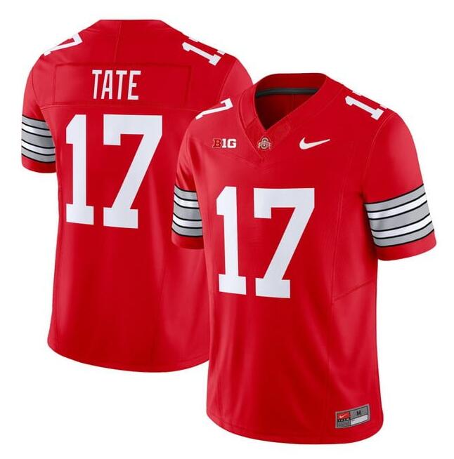 Men's Ohio State Buckeyes 17 Carnell Tate Red F.U.S.E. 2025 2026 Stitched Football Jersey