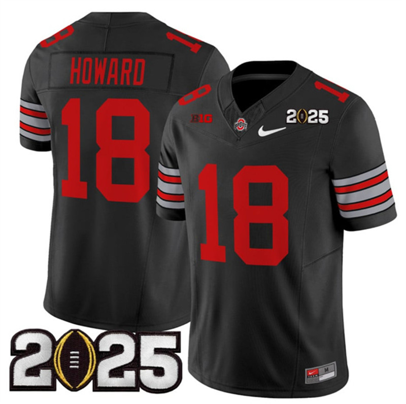 Men's Ohio State Buckeyes 18 Will Howard Black 2025 CFP Final Patch F.U.S.E. Vapor Limited Stitched Football Jersey