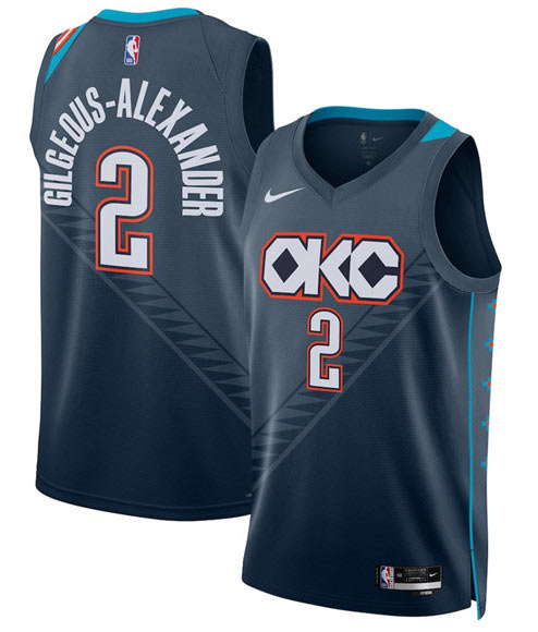 Men's Oklahoma City Thunder 2 Shai Gilgeous Alexander Navy 2025 26 City Edition Swingman Stitched Basketball Jersey