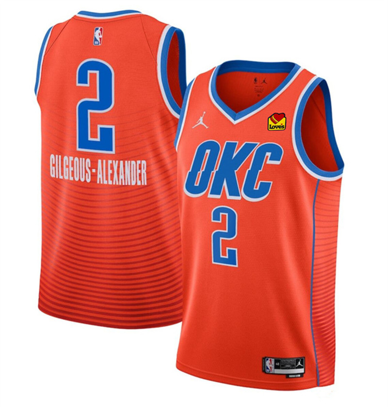 Men's Oklahoma City Thunder 2 Shai Gilgeous Alexander Orange Statement Edition Stitched Basketball Jersey