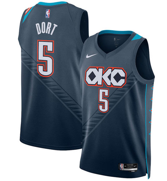 Men's Oklahoma City Thunder 5 Luguentz Dort Navy 2025 26 City Edition Swingman Stitched Basketball Jersey
