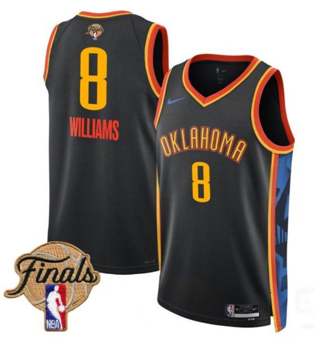 Men's Oklahoma City Thunder 8 Jalen Williams Black 2025 Finals City Edition Stitched Basketball Jersey