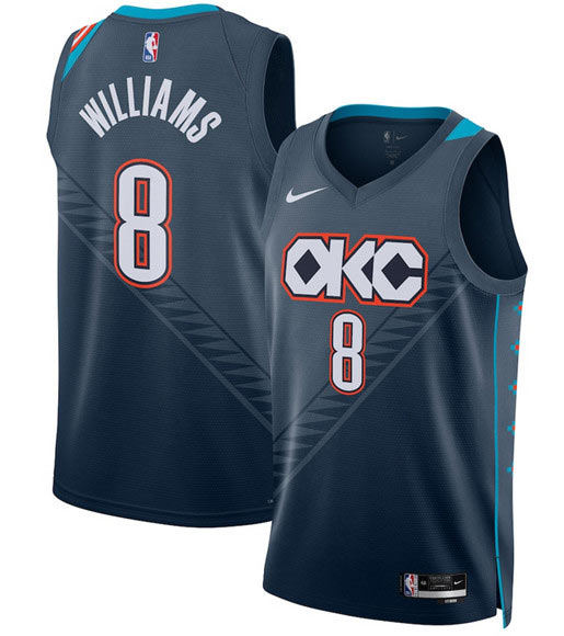 Men's Oklahoma City Thunder 8 Jalen Williams Navy 2025 26 City Edition Swingman Stitched Basketball Jersey