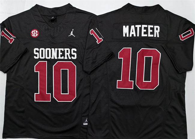 Men's Oklahoma Sooners 10 John Mateer Black 2025 F.U.S.E. Stitched Jersey