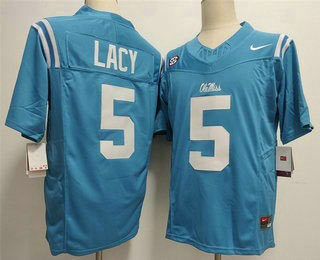 Men's Ole Miss Rebels 5 Kewan Lacy Limited Light Blue FUSE College Football Jersey