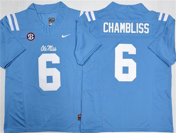 Men's Ole Miss Rebels 6 Trinidad Chambliss Blue 2026 F.U.S.E. Stitched jersey