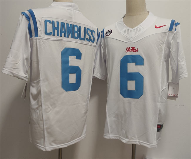 Men's Ole Miss Rebels 6 Trinidad Chambliss White 2025 F.U.S.E. Stitched jersey