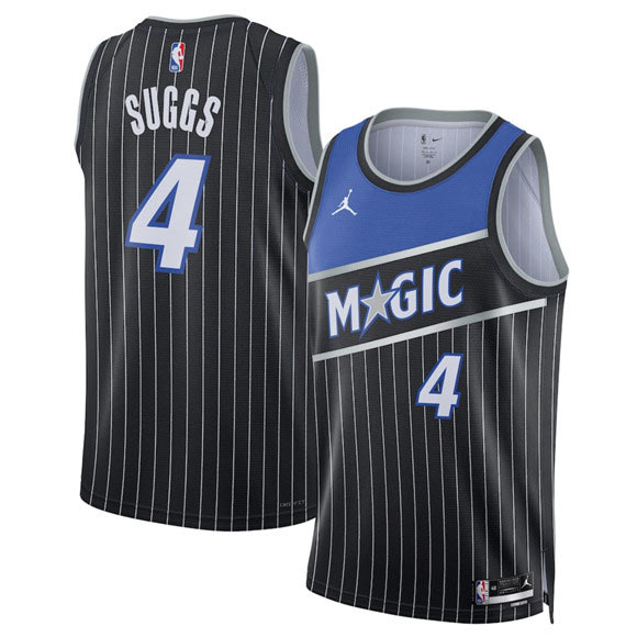 Men's Orlando Magic 4 Jalen Suggs Black 2025 Statement Edition Stitched Basketball Basketball Jersey