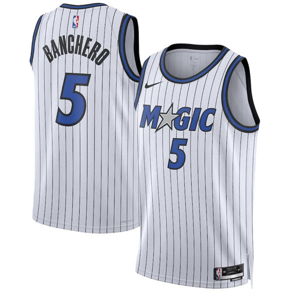 Men's Orlando Magic 5 Paolo Banchero White 2025 Association Edition Stitched Basketball Jersey