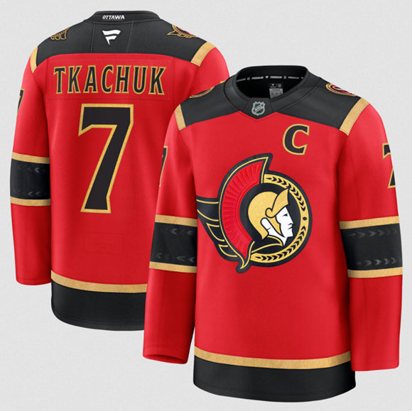 Men's Ottawa Senators 7 Brady Tkachuk Red Alternate With C Patch Stitched Hockey Jersey