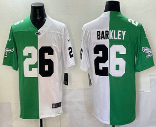 Men's Penn State Nittany Lions 26 Saquon Barkley Green White Split Vapor Jersey