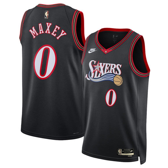 Men's Philadelphia 76ers 0 Tyrese Maxey Black 2025 Classic Edition Stitched Jersey