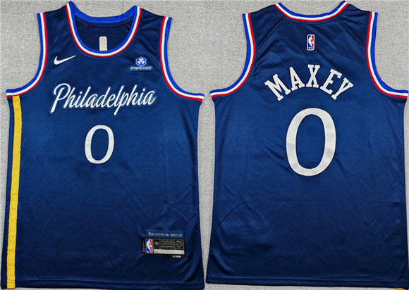 Men's Philadelphia 76ers 0 Tyrese Maxey Navy 2025 26 City Edition Stitched Jersey