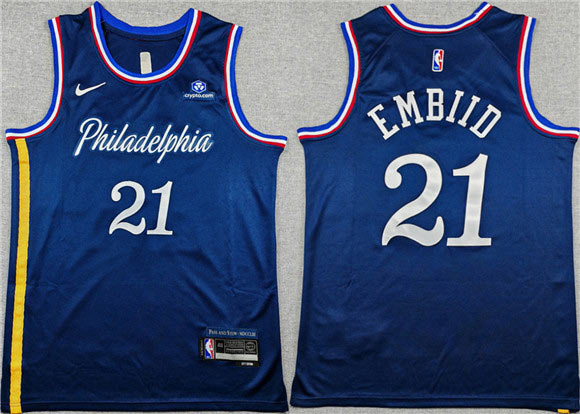 Men's Philadelphia 76ers 21 Joel Embiid Navy 2025 26 City Edition Stitched Jersey