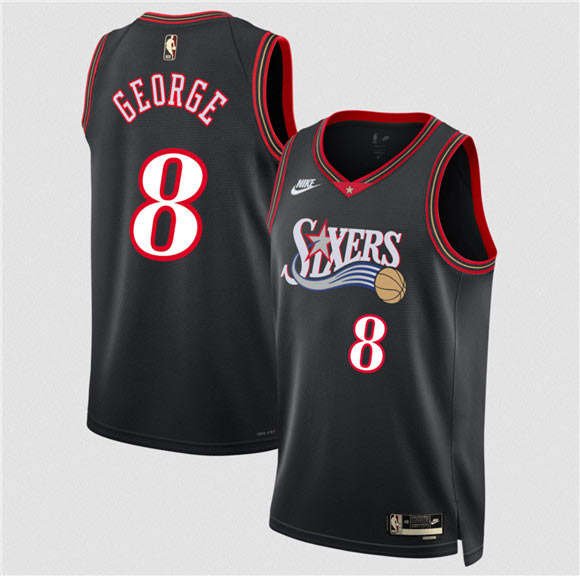 Men's Philadelphia 76ers 8 Paul George Black 2025 Classic Edition Stitched Jersey