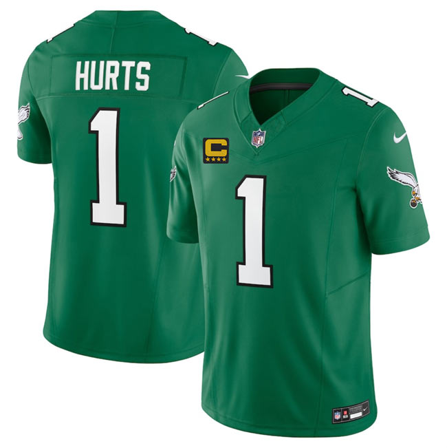 Men's Philadelphia Eagles 1 Jalen Jurts Kelly Green 2025 F.U.S.E. With 4 Star C Patch Vapor Untouchable Limited Throwback Football Stitched Jersey