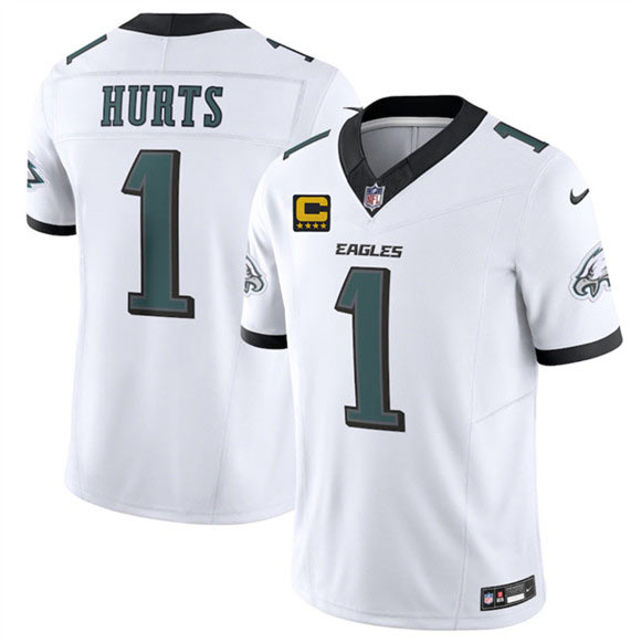 Men's Philadelphia Eagles 1 Jalen Jurts White 2025 F.U.S.E. With 4 Star C Patch Vapor Untouchable Limited Football Stitched Jersey