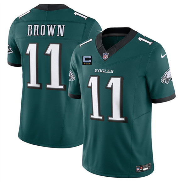 Men's Philadelphia Eagles 11 A.J. Brown Green 2025 F.U.S.E. With 3 Star C Patch Vapor Untouchable Limited Football Stitched Jersey