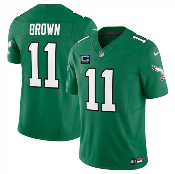 Men's Philadelphia Eagles 11 A.J. Brown Kelly Green 2025 F.U.S.E. With 3 Star C Patch Vapor Untouchable Limited Throwback Football Stitched Jersey