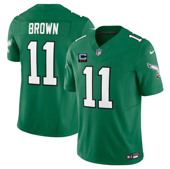 Men's Philadelphia Eagles 11 A.J. Brown Kelly Green 2025 F.U.S.E. With 3 Star C Patch Vapor Untouchable Limited Throwback Stitched Football Jersey