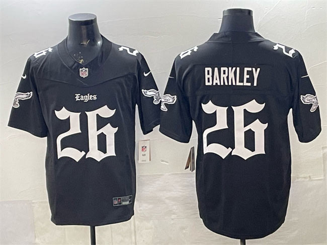 Men's Philadelphia Eagles 26 Saquon Barkley Black 2025 F.U.S.E. 'Gothic Philly Edition' Vapor Limited Stitched Football Jersey