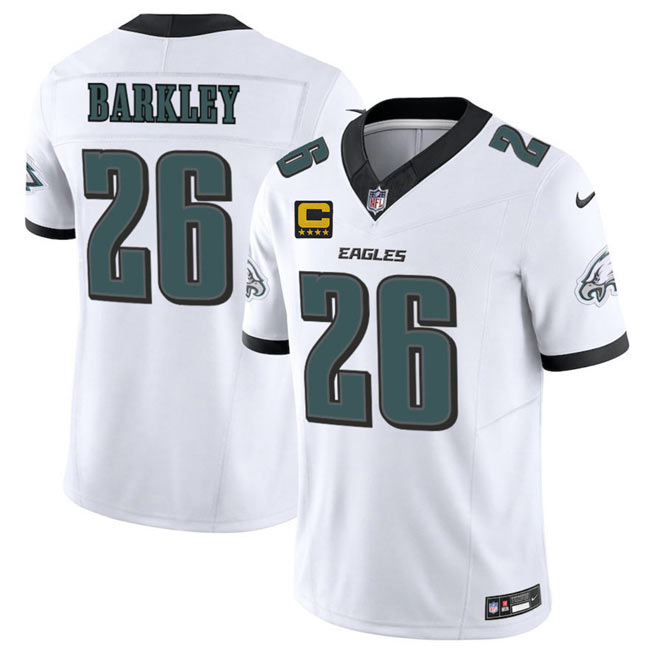Men's Philadelphia Eagles 26 Saquon Barkley White 2025 F.U.S.E. With 4 Star C Patch Vapor Untouchable Limited Stitched Football Jersey