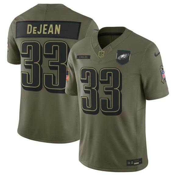 Men's Philadelphia Eagles 33 Cooper DeJean Olive 2025 Salute to Service Limited Football Stitched Jersey