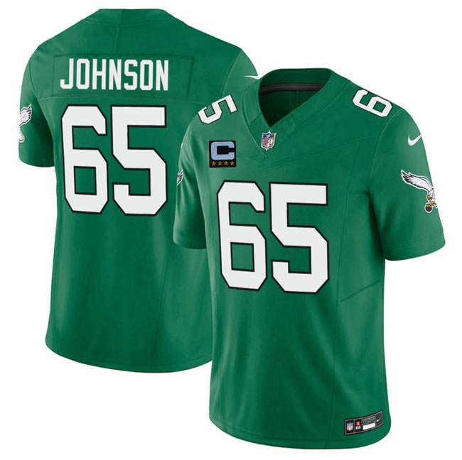 Men's Philadelphia Eagles 65 Lane Johnson Kelly Green 2025 F.U.S.E. With 4 Star C Patch Vapor Untouchable Limited Throwback Stitched Football Jersey