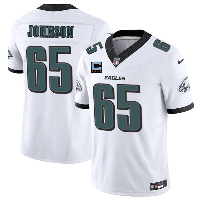 Men's Philadelphia Eagles 65 Lane Johnson White 2025 F.U.S.E. With 4 Star C Patch Vapor Untouchable Limited Stitched Football Jersey