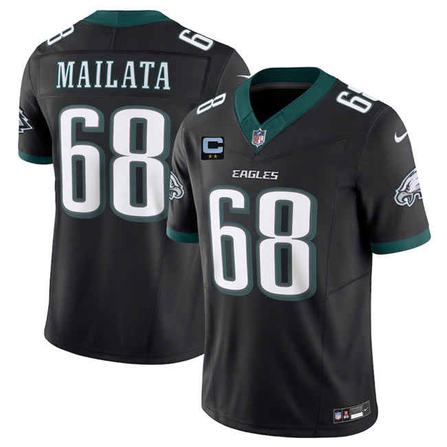 Men's Philadelphia Eagles 68 Jordan Mailata Black 2025 F.U.S.E. With 2 Star C Patch Vapor Untouchable Limited Throwback Stitched Football Jersey