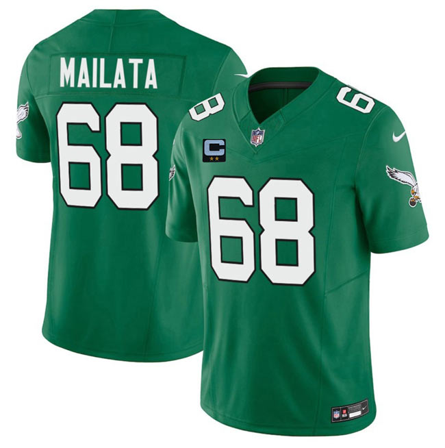Men's Philadelphia Eagles 68 Jordan Mailata Kelly Green 2025 F.U.S.E. With 2 Star C Patch Vapor Untouchable Limited Throwback Stitched Football Jersey
