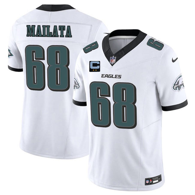 Men's Philadelphia Eagles 68 Jordan Mailata White 2025 F.U.S.E. With 2 Star C Patch Vapor Untouchable Limited Stitched Football Jersey