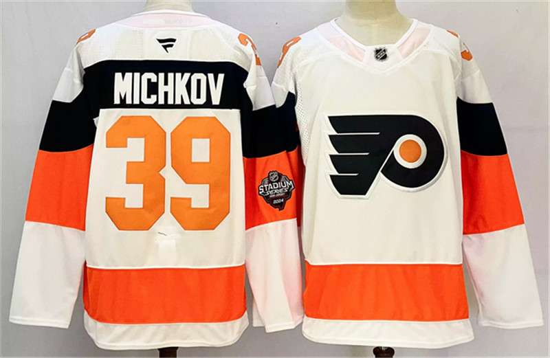 Men's Philadelphia Flyers 39 Matvei Michkov White 2024 25 With A Patch Stitched Jersey